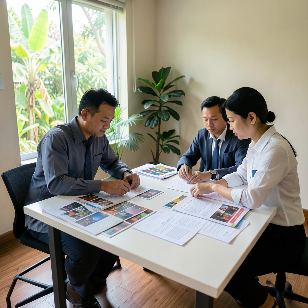 Nexttrailhub analysts reviewing board pack drafts at a bright work table in Udon Thani